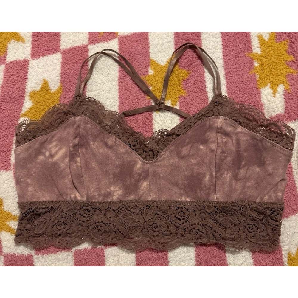 Mudd Super Soft Mauve Ice Dye Lace Trim Unpadded Bralette,‎ Size XL